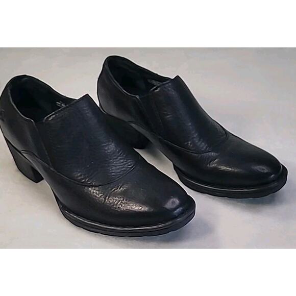 Born Crown Black Pebbled Leather Ankle Booties Women’s 6.5 Slip-On Block Heel - Picture 1 of 12